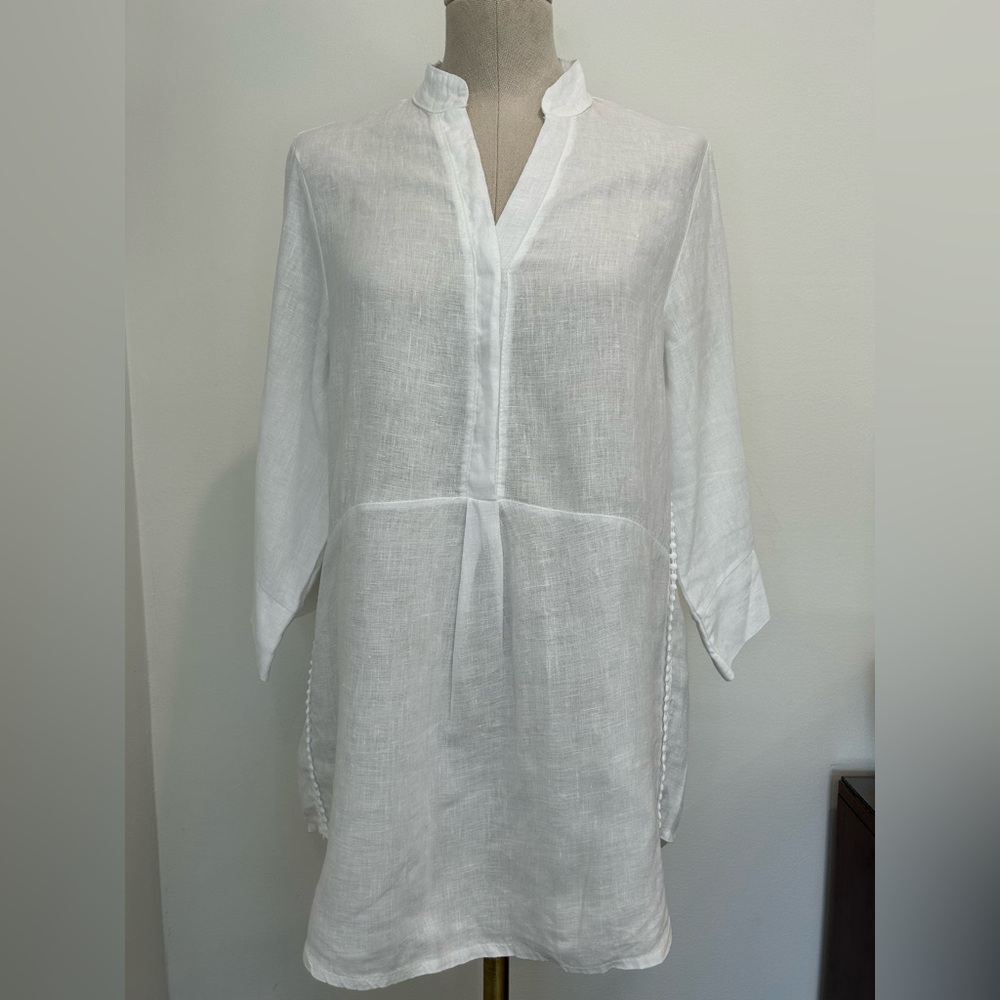 LAURA BIANCHI -  White 100% Linen Tunic Cover Up Size S